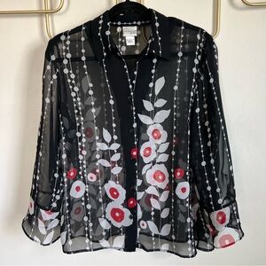 Large Kim Rogers Signature Sheer Button Down Blouse